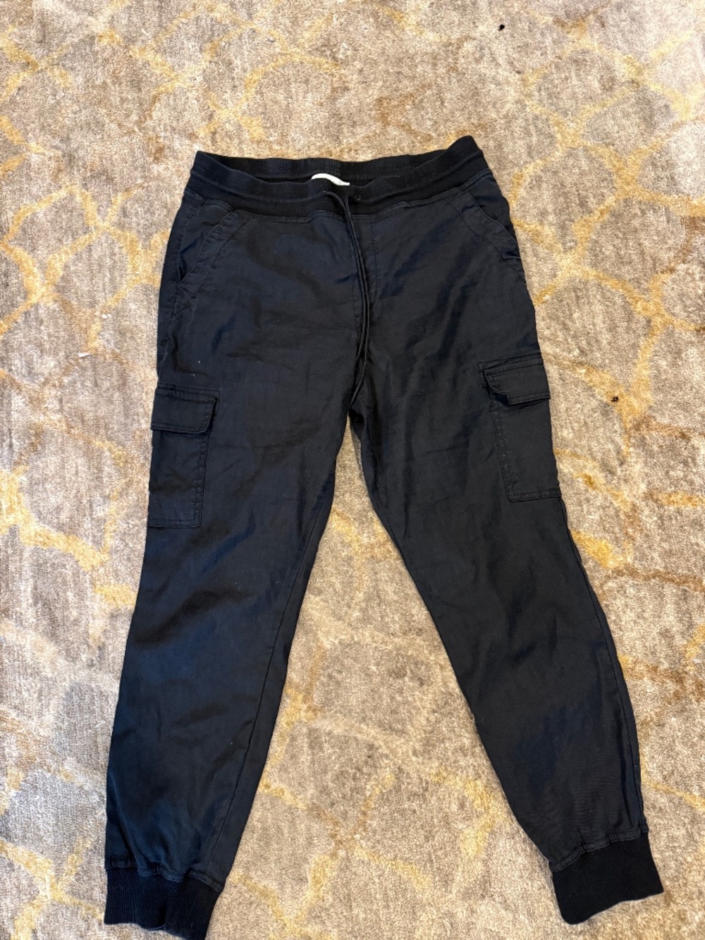 Level 99 Black Linen Blend Cargo Jogger Pants Drawstring Waist Size Medium
